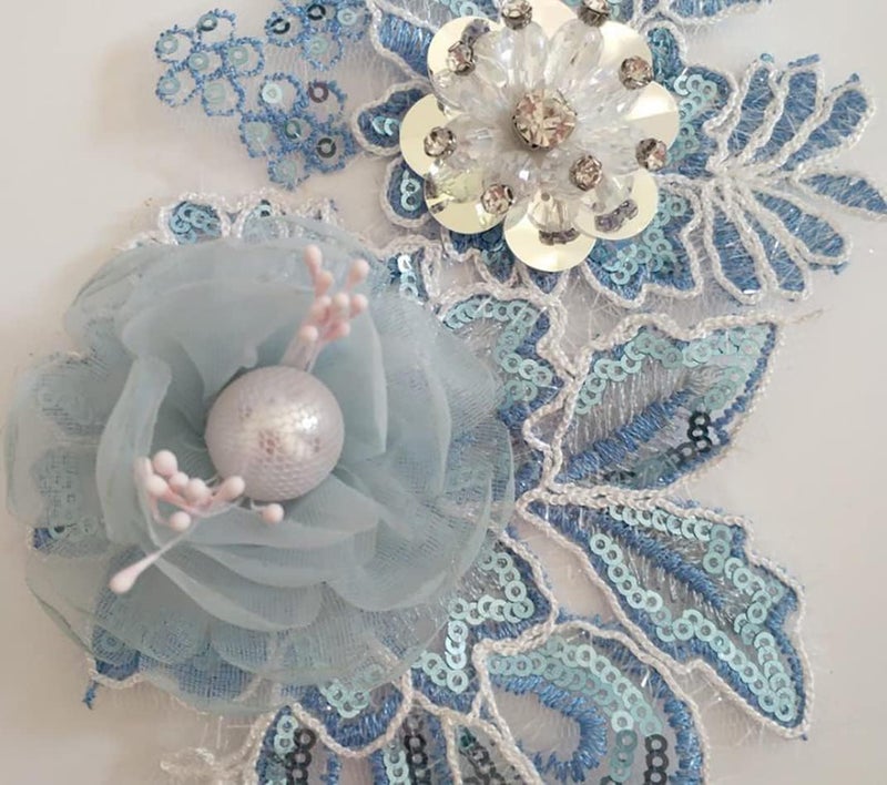 Ruinuo 3D Lace Beads Flower Applique Patches Sew on Patches Floral Embroidered Appliques Colorful Sewing Wedding Dress Handmade Decor Blue - Image 3